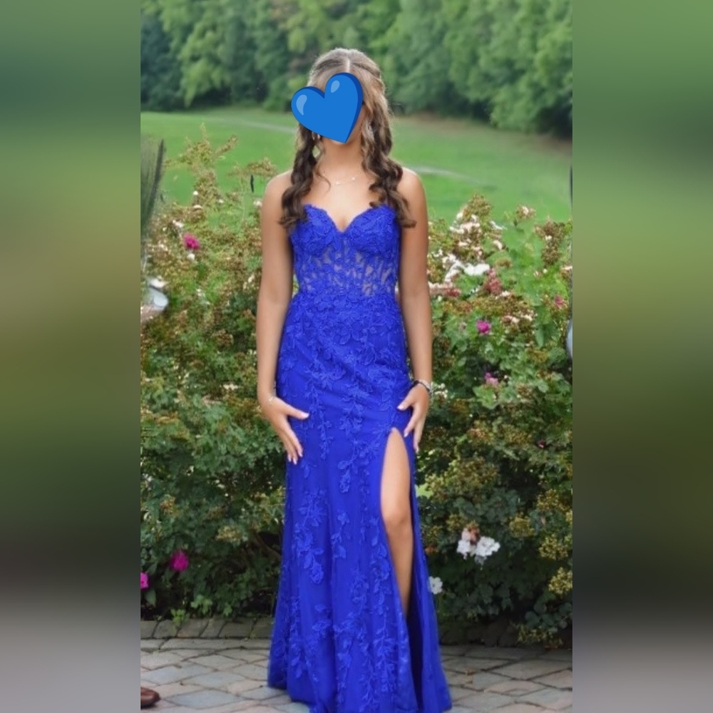 Sherri Hill Royal Blue Lace Prom Dress - Picture 1 of 2